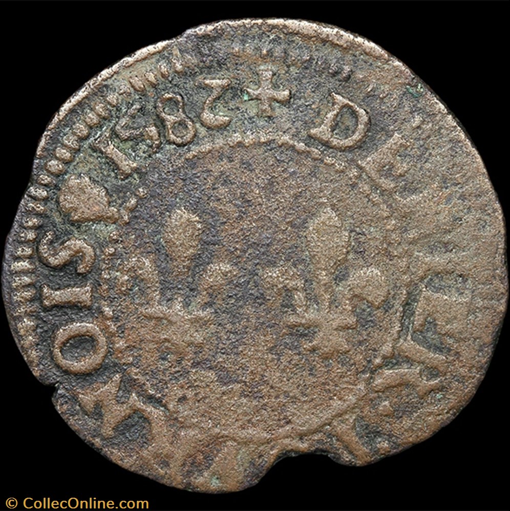 CGKL 114.B - Henri III - Denier tournois 1582 B Rouen 3 monnaie france a royale cgkl 114 b henri iii denier tournois 1582 b rouen
