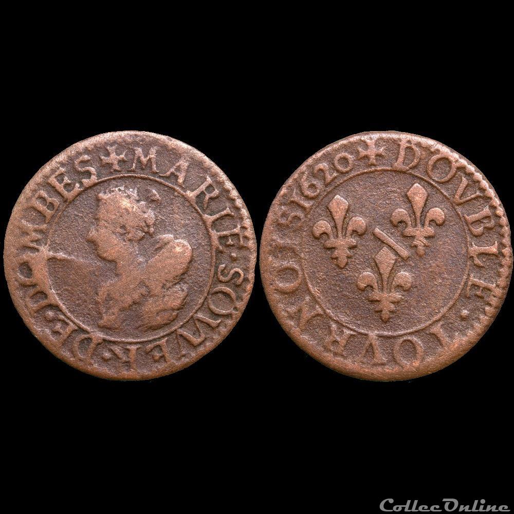 CGKL 728 - Dombes - Marie de Bourbon-Montpensier (1608-1627) - Double tournois 1620 3 monnaie france feodale cgkl 728 dombes marie de bourbon montpensier 1608 1627 double tournois 1620
