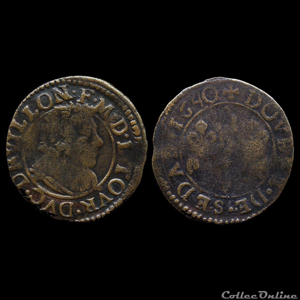 monnaie france feodale cgkl 580 sedan frederic maurice de la tour auvergne 1623 1642 double tournois 1640