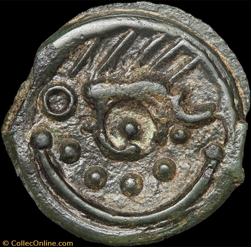Suessions - Potin au sanglier, au torque et aux globules 3 monnaie antique av jc ap gauloise suessions potin au sanglier au torque et aux globules