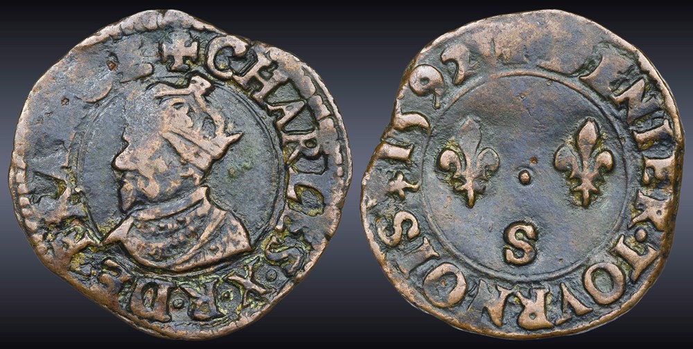 monnaies europe medievale france royales cgkl 152 charles x denier tournois 1592 s troyes