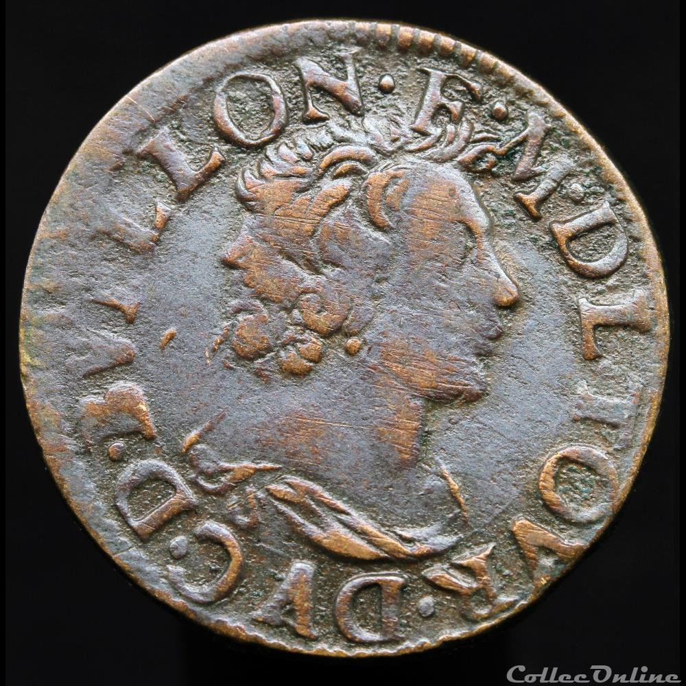 CGKL 582.B - Sedan - Frédéric-Maurice de la Tour d'Auvergne (1623-1642) - Double tournois 1642 monnaie france feodale cgkl 582 b sedan frederic maurice de la tour auvergne 1623 1642 double tournois 1642