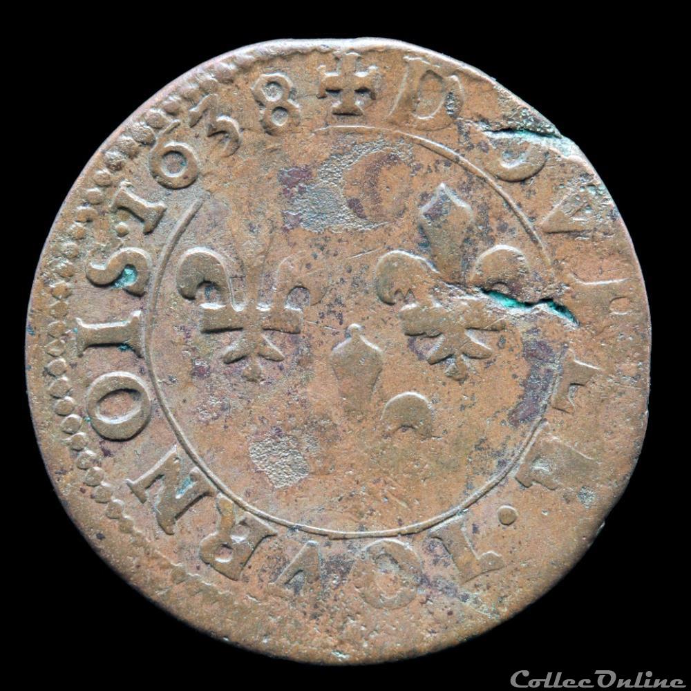 monnaie france royale cgkl 434 a louis xiii double tournois 1638 b rouen
