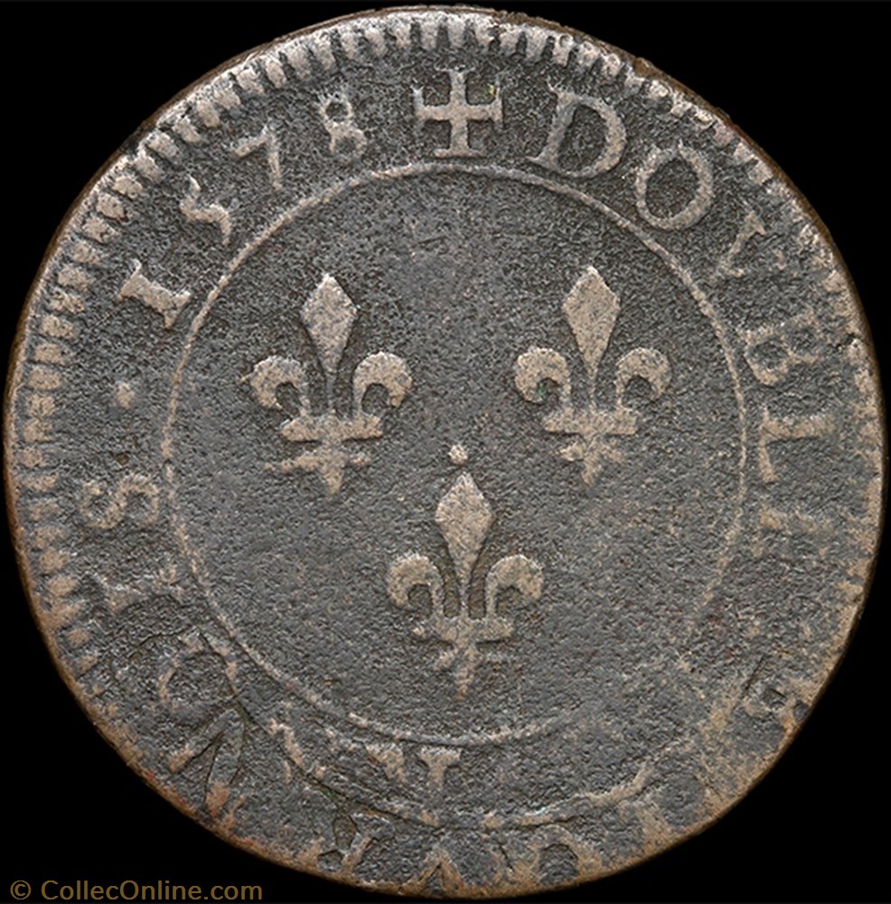 CGKL 84 - Henri III - Double tournois 1578 A Paris 3 monnaie france royale cgkl 84 henri iii double tournois 1578 a paris