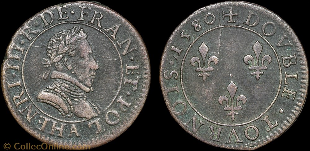 CGKL 84 - Henri III - Double tournois 1580/1579 A Paris monnaie france royale cgkl 84 henri iii double tournois 1580 1579 a paris