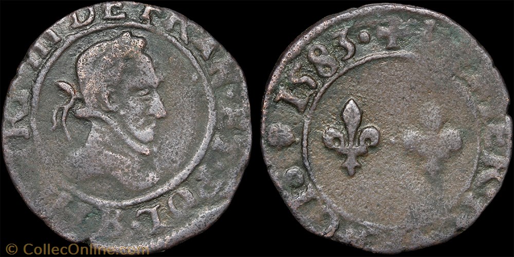 CGKL 114.B - Henri III - Denier tournois 1583 B Rouen monnaie france a royale cgkl 114 b henri iii denier tournois 1583 b rouen