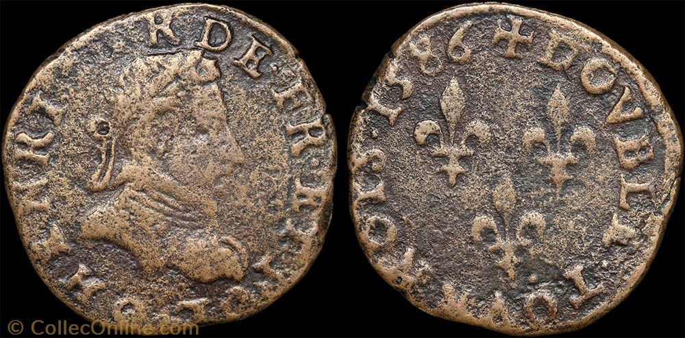 CGKL 96 - Henri III - Double tournois 1586 G Poitiers monnaie france a royale cgkl 96 henri iii double tournois 1586 g poitiers