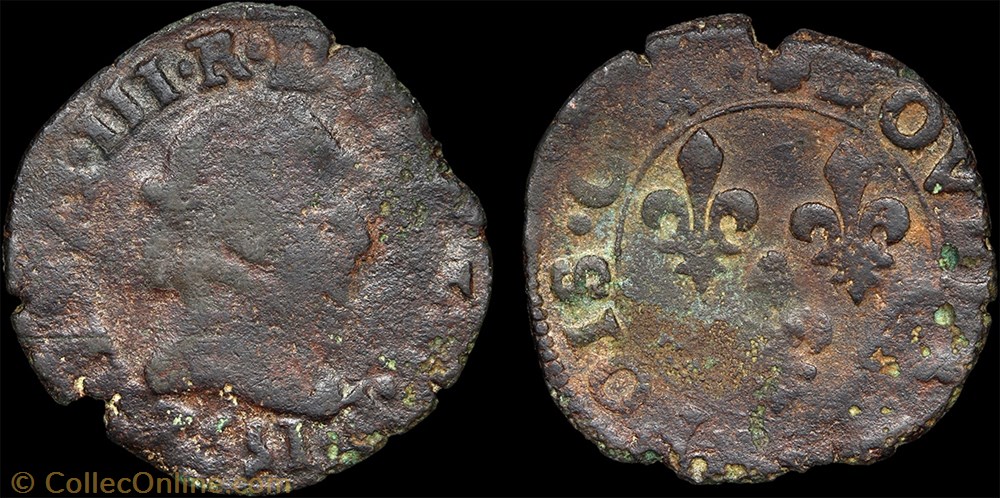 CGKL 124C - Henri III - Double tournois 1592 M Toulouse monnaie france a royale cgkl 124c henri iii double tournois 1592 m toulouse