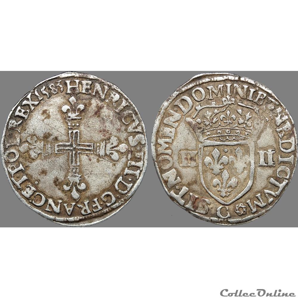 Henri III - Quart d'écu, croix de face - 1583 C Saint-Lô 3 monnaie france royale henri iii quart ecu croix de face 1583 c saint lo