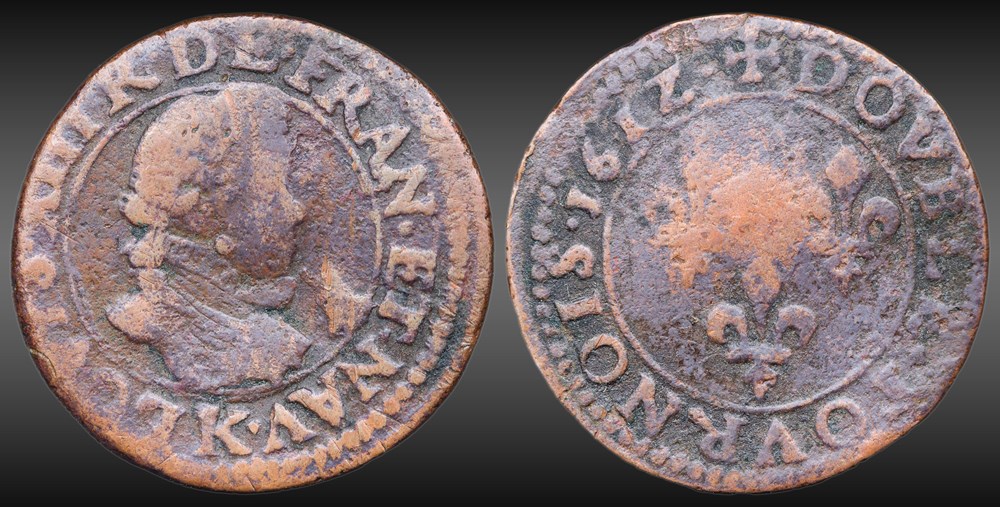 monnaies europe medievale france royales cgkl 272 louis xiii double tournois 1612 k bordeaux