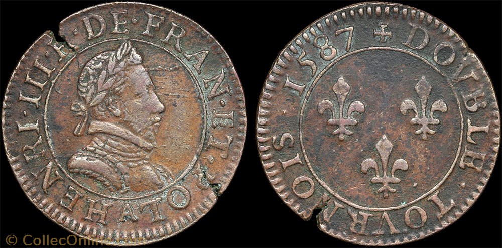monnaie france royale cgkl 84 henri iii double tournois 1587 a paris