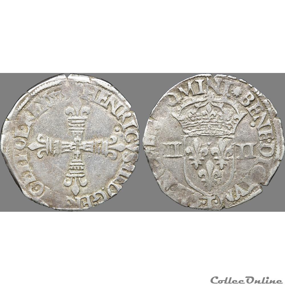Henri III - Quart d'écu, croix de face - 1579 T Nantes 3 monnaie france royale henri iii quart ecu croix de face 1579 t nantes