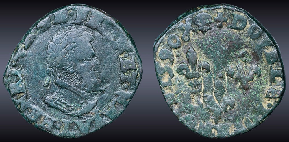 CGKL 156 - Henri IV - Double tournois 1590 L Bayonne monnaies europe medievale france royales cgkl 156 henri iv double tournois 1590 l bayonne