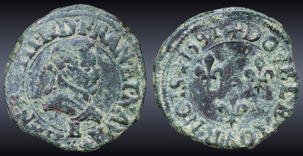 CGKL 242 - Henri IV - Double tournois 1591 E Tours monnaies europe medievale a france royales cgkl 242 henri iv double tournois 1591 e tours