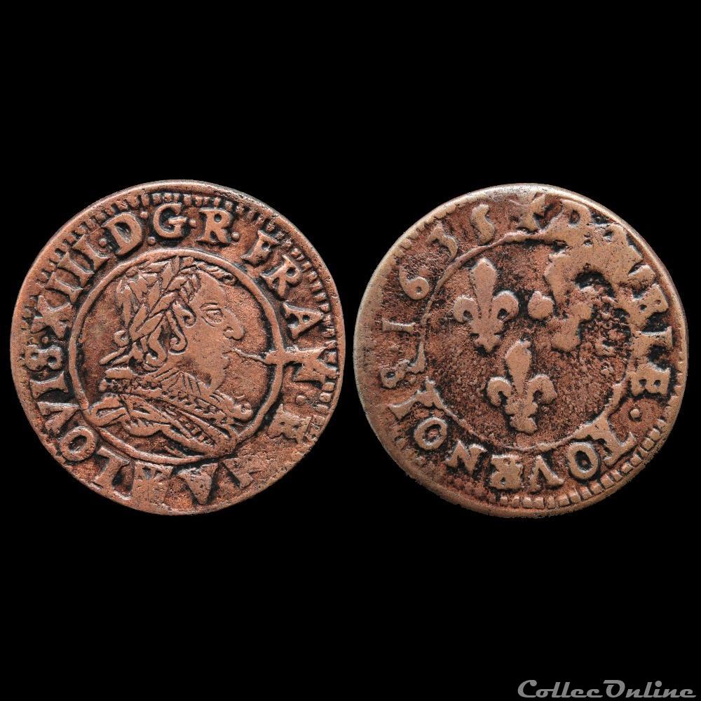 CGKL 506 - Louis XIII - Double tournois 1635 St Palais 2 monnaie france royale cgkl 506 louis xiii double tournois 1635 st palais