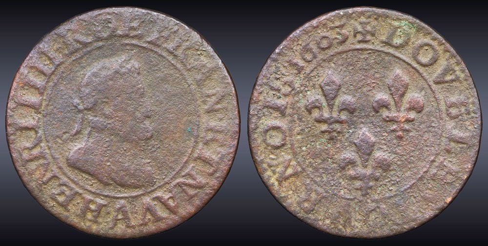 CGKL 222 - Henri IV - Double tournois 1603 A Paris monnaies europe medievale france royales cgkl 222 henri iv double tournois 1603 a paris