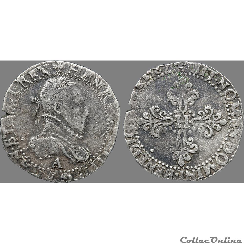 Henri III - Franc - 1587 A Paris 3 monnaie france royale henri iii franc 1587 a paris
