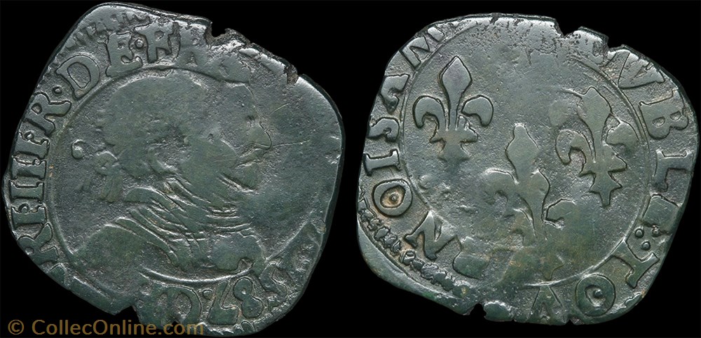 CGKL 64 - Henri III - Double tournois 1587 D Lyon monnaie france a royale cgkl 64 henri iii double tournois 1587 d lyon