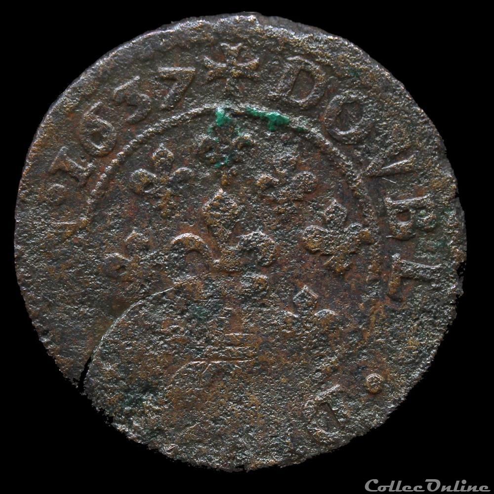 CGKL 578 - Sedan - Frédéric-Maurice de la Tour d'Auvergne (1623-1642) - Double tournois 1637 3 monnaie france feodale cgkl 578 sedan frederic maurice de la tour auvergne 1623 1642 double tournois 1637