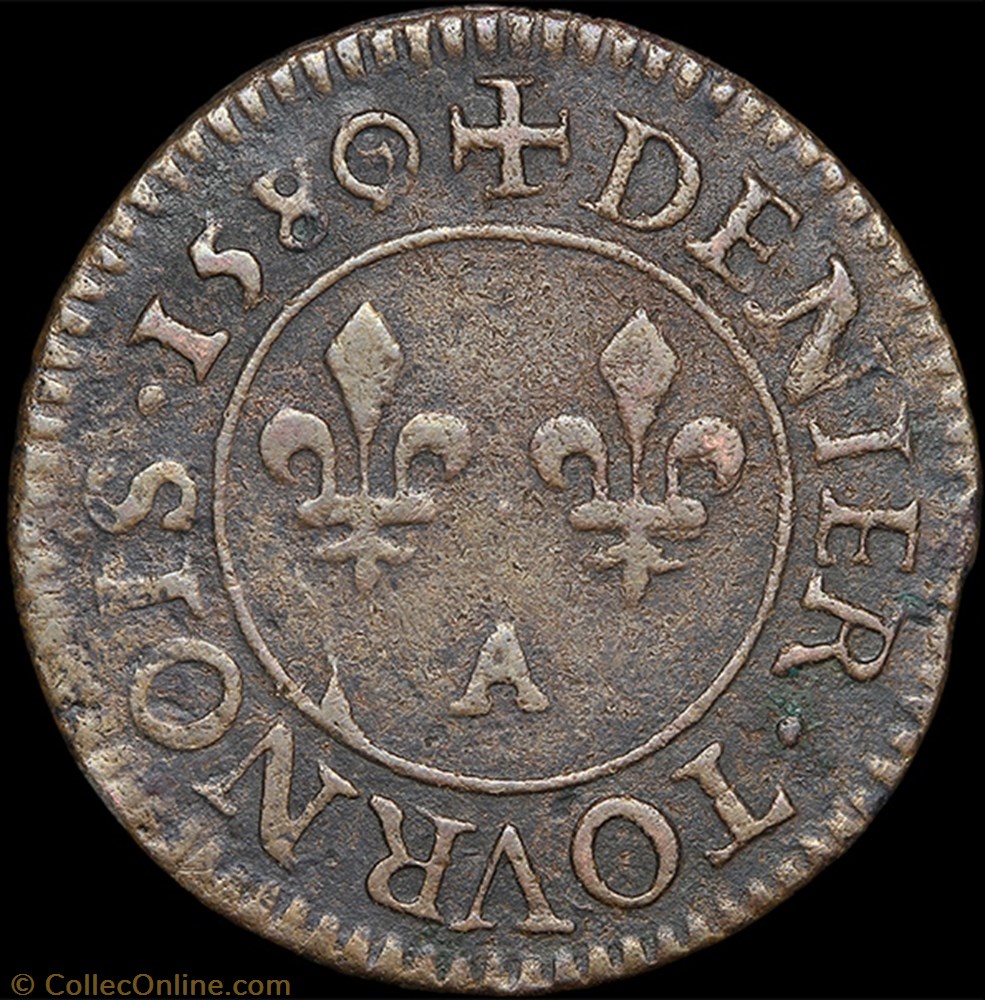 monnaie france royale cgkl 90 henri iii denier tournois 1580 79 a paris