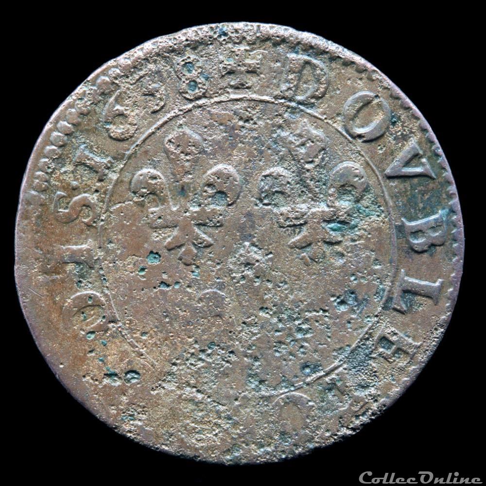 monnaie france royale cgkl 432 louis xiii double tournois 1638 b rouen