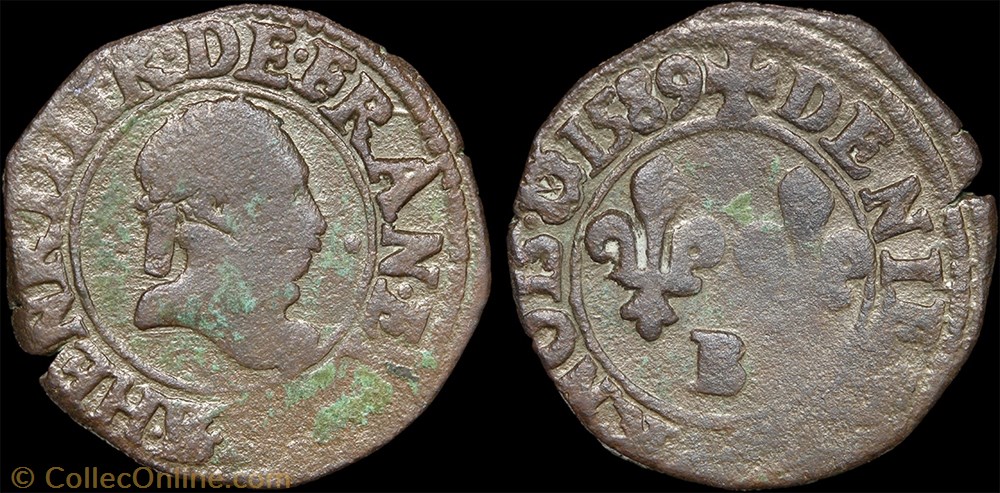 monnaie france a royale cgkl 114 e henri iii denier tournois 1589 b rouen