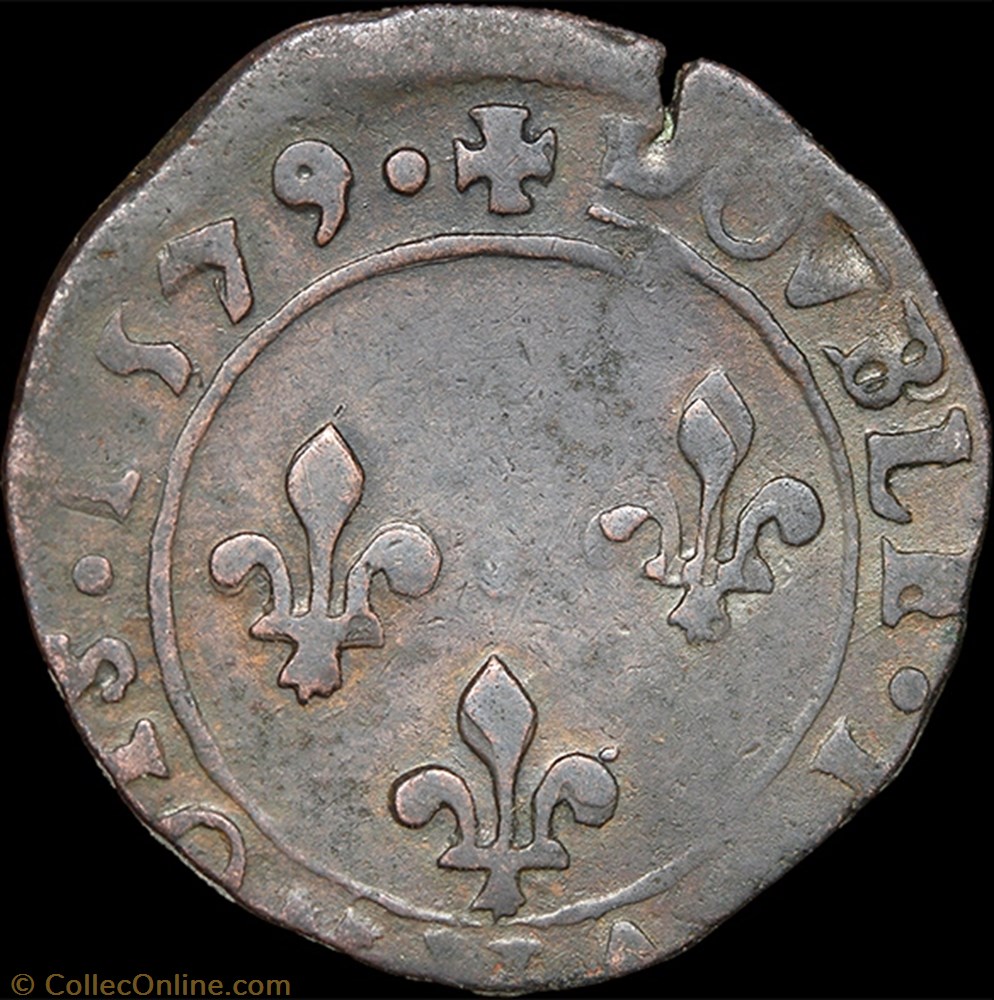 CGKL 100 - Henri III - Double tournois 1579 9 Rennes 3 monnaie france a royale cgkl 100 henri iii double tournois 1579 9 rennes