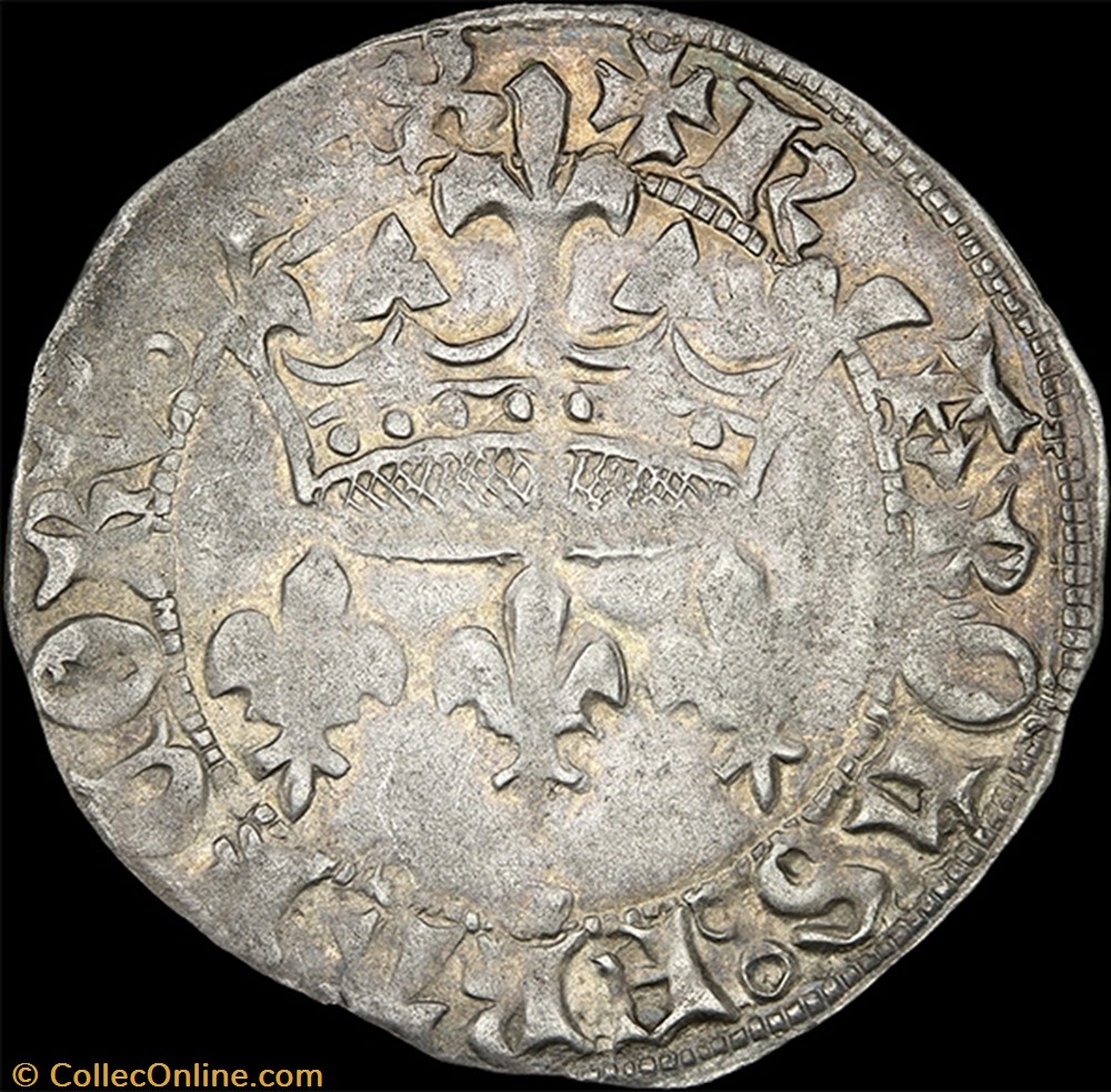 Charles VII (1422-1461) - Blanc "aux lis accotés" - La Rochelle 2 monnaie france royale charles vii 1422 1461 blanc aux lis accotes la rochelle