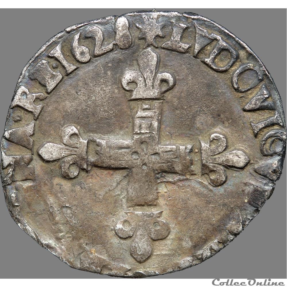 Louis XIII - Huitième d'écu - 1628 L Bayonne monnaie france royale louis xiii huitieme ecu 1628 l bayonne