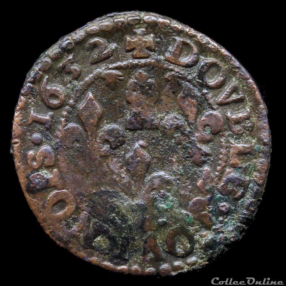 CGKL 574 - Sedan - Frédéric-Maurice de la Tour d'Auvergne (1623-1642) - Double tournois 1632 3 monnaie france feodale cgkl 574 sedan frederic maurice de la tour auvergne 1623 1642 double tournois 1632