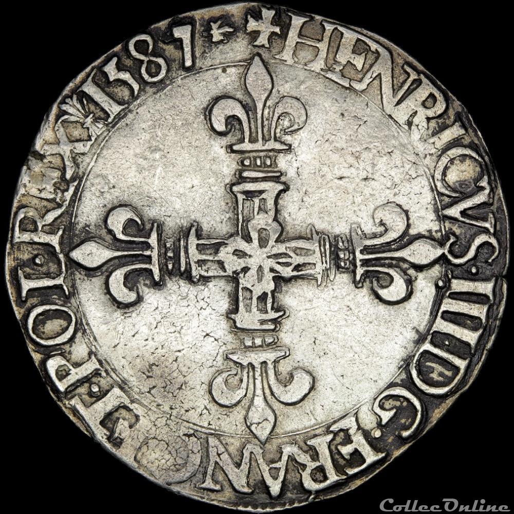 Henri III (1574-1589) - Quart d'écu - 1587 H La Rochelle monnaie france royale henri iii 1574 1589 quart ecu 1587 h la rochelle
