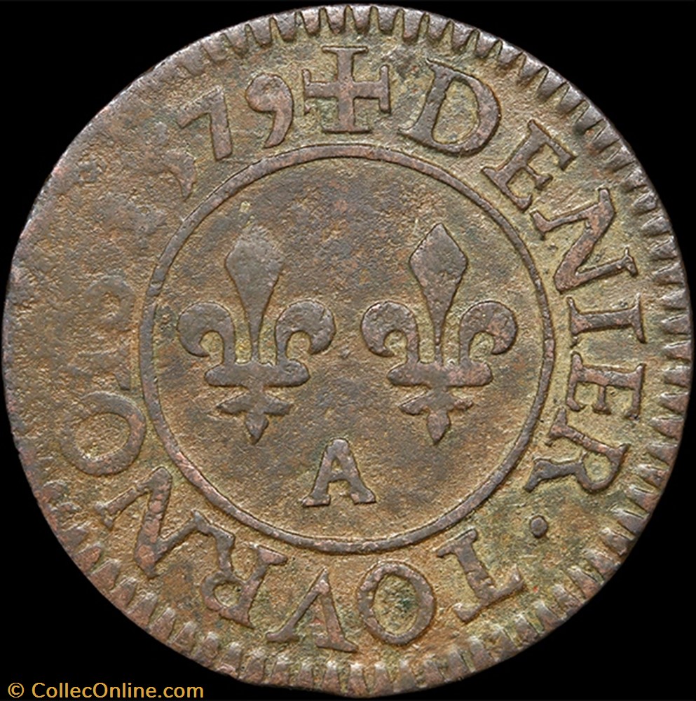 monnaie france royale cgkl 90 henri iii denier tournois 1579 a paris