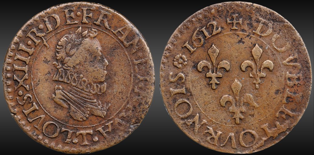 monnaies france royales cgkl 378 louis xiii double tournois 1612 t nantes