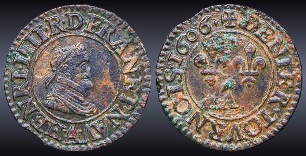 CGKL 224 - Henri IV - Denier tournois 1606 A Paris monnaies europe medievale france royales cgkl 224 henri iv denier tournois 1606 a paris