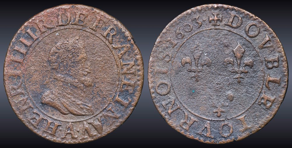 CGKL 222 - Henri IV - Double tournois 1603 A Paris monnaies europe medievale france royales cgkl 222 henri iv double tournois 1603 a paris