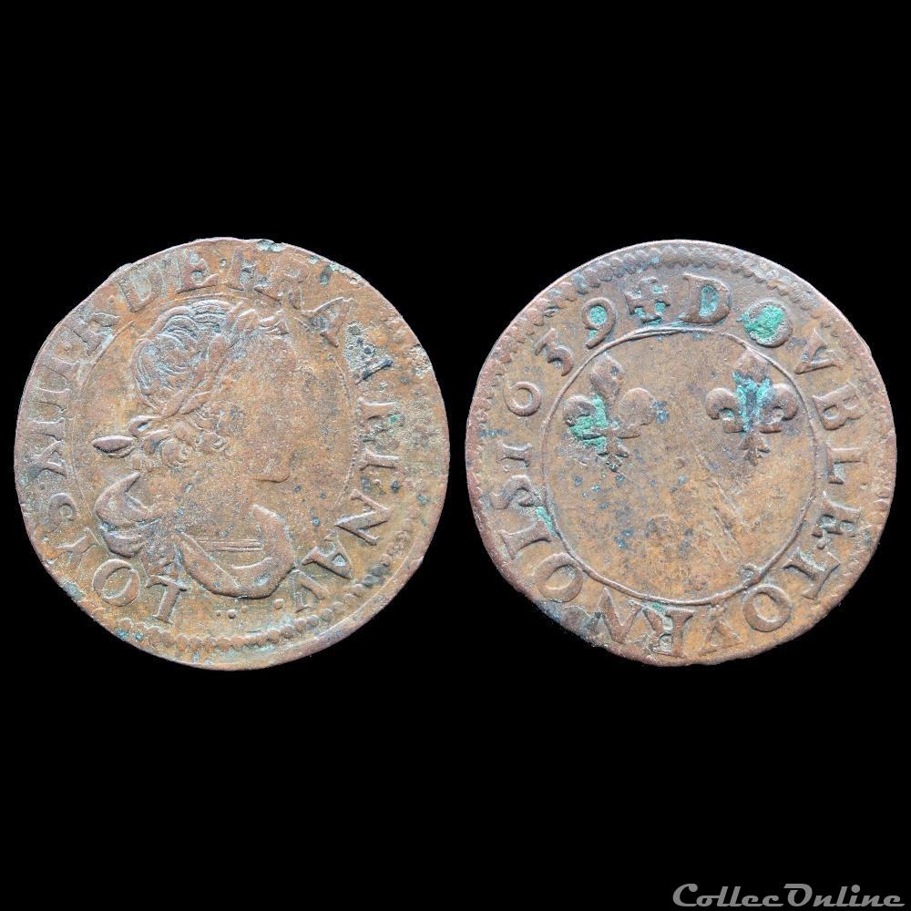 CGKL 434 A - Louis XIII - Double tournois 1639 B Rouen 2 monnaie france royale cgkl 434 a louis xiii double tournois 1639 b rouen
