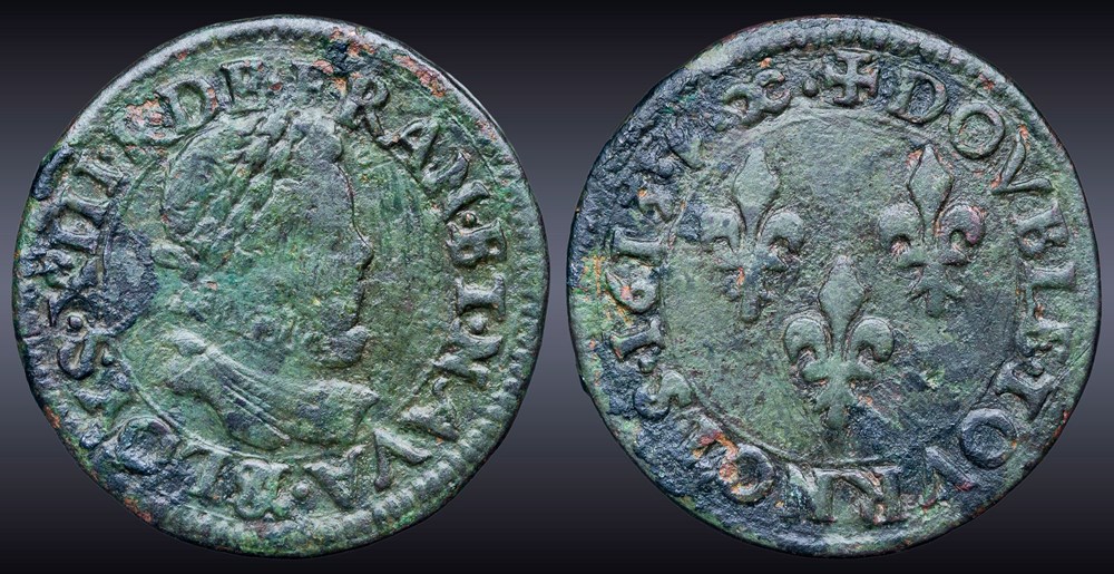 CGKL 258 - Louis XIII - Double tournois 1613 & Aix monnaies europe medievale france royales cgkl 258 louis xiii double tournois 1613 aix