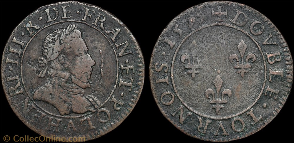 monnaie france royale cgkl 84 henri iii double tournois 1579 a paris