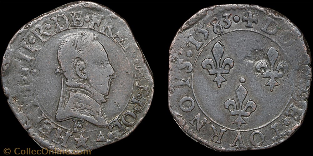 monnaie france a royale cgkl 128 henri iii double tournois 1583 e tours