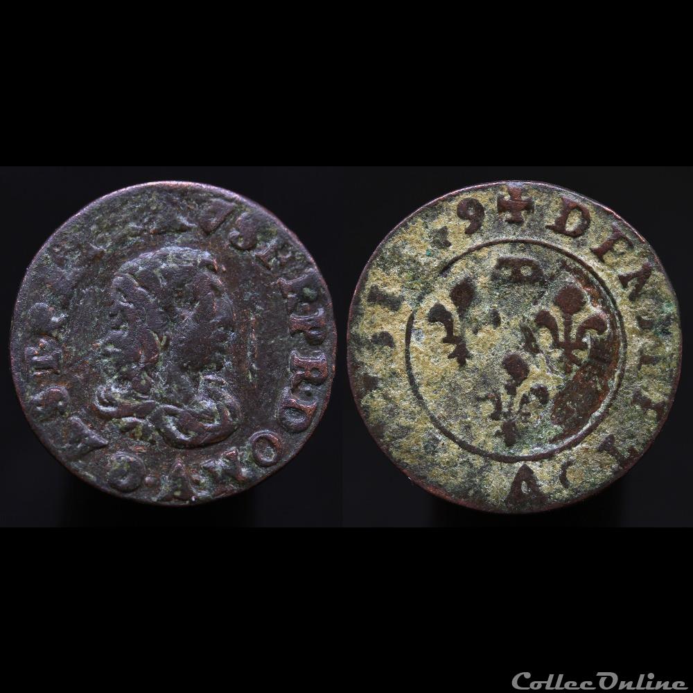 monnaie france feodale cgkl 756 dombes gaston orleans 1627 1650 denier tournois 1649