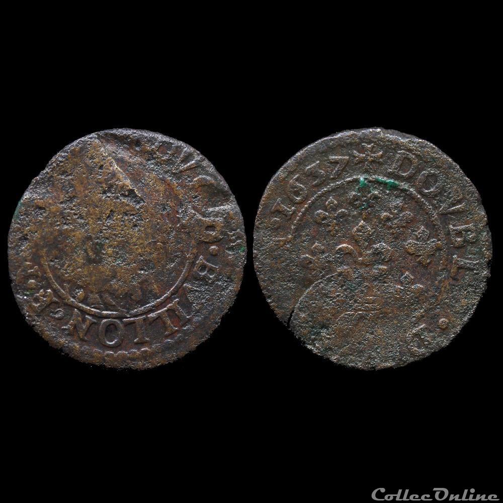CGKL 578 - Sedan - Frédéric-Maurice de la Tour d'Auvergne (1623-1642) - Double tournois 1637 2 monnaie france feodale cgkl 578 sedan frederic maurice de la tour auvergne 1623 1642 double tournois 1637