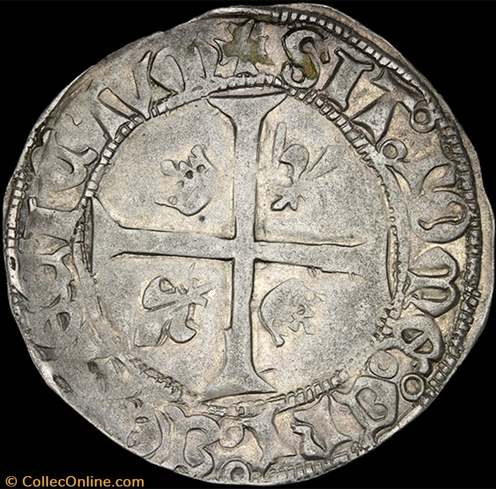 Charles VII (1422-1461) - Blanc "aux lis accotés" - La Rochelle 3 monnaie france royale charles vii 1422 1461 blanc aux lis accotes la rochelle