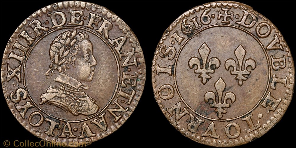 monnaie france royale cgkl 386 louis xiii double tournois 1616 a paris