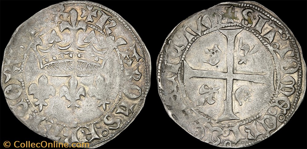Charles VII (1422-1461) - Blanc "aux lis accotés" - La Rochelle monnaie france royale charles vii 1422 1461 blanc aux lis accotes la rochelle
