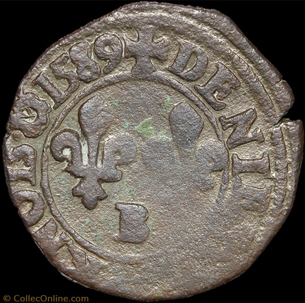 monnaie france a royale cgkl 114 e henri iii denier tournois 1589 b rouen