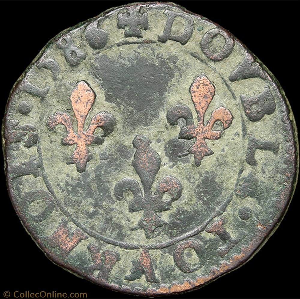 CGKL 128 - Henri III - Double tournois 1586 E Tours 3 monnaie france a royale cgkl 128 henri iii double tournois 1586 e tours