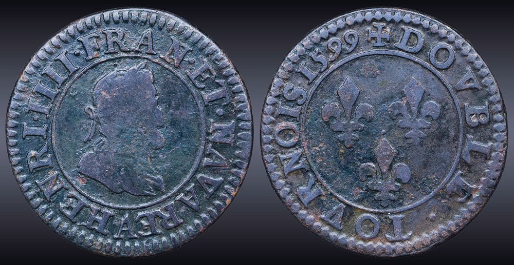 monnaies europe medievale france royales cgkl 220 henri iv double tournois 1599 a paris