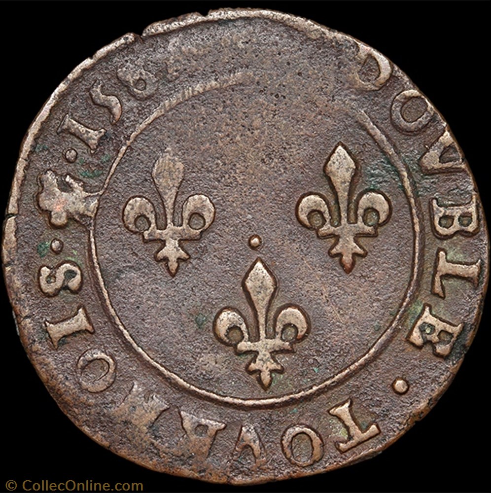 CGKL 118 - Henri III - Double tournois 1585 C Saint-Lô 3 monnaie france royale cgkl 118 henri iii double tournois 1585 c saint lo