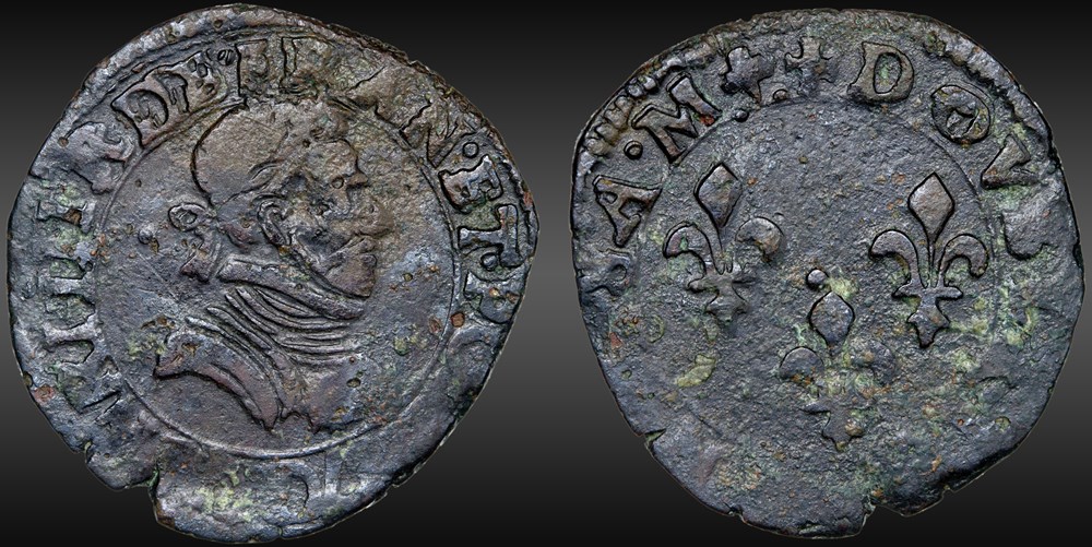 CGKL 64 - Henri III - Double tournois 1587 D Lyon monnaies france a royales cgkl 64 henri iii double tournois 1587 d lyon