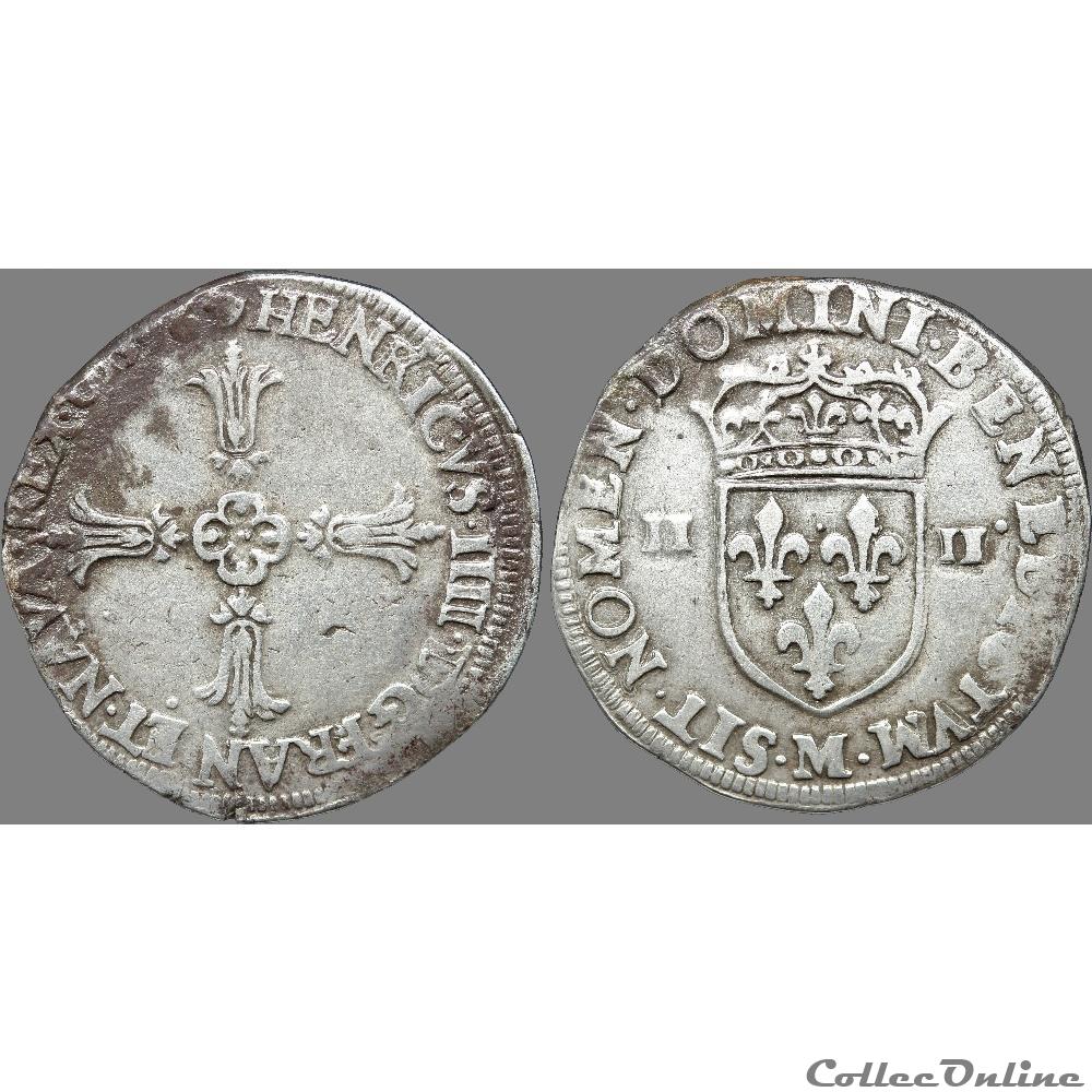 Henri IV - Quart d'écu, croix feuillue de face - 1596 M Toulouse 3 monnaie france royale henri iv quart ecu croix feuillue de face 1596 m toulouse